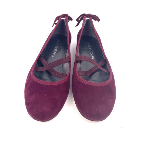 Stuart Weitzman Purple Suede Ballet Flats with Bow Detall at Heel & Straps Sz 8M - Picture 2 of 12